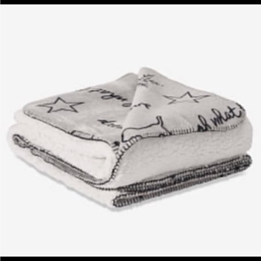 PINK Victoria's Secret Gray Girl Power Doodle Plush Thick Sherpa Blanket